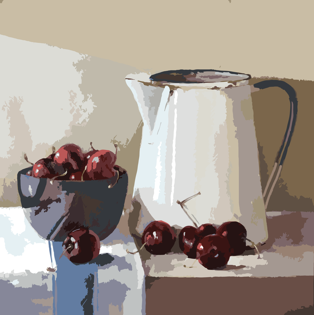 Cherries with Enamel Jug - 45x45cm