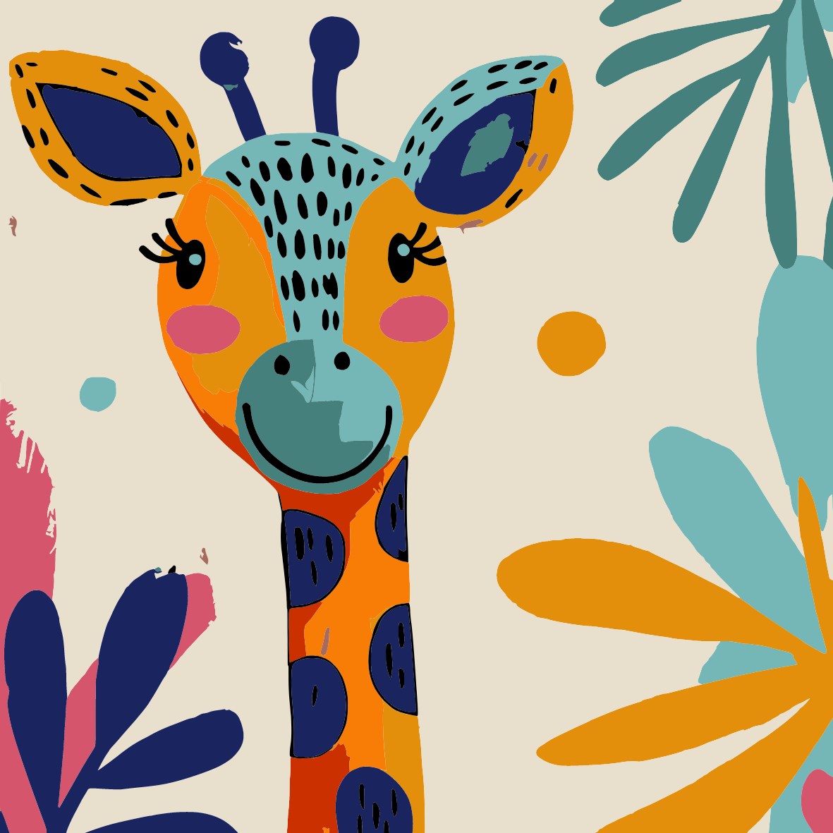 Colourful Giraffe - 20x20cm